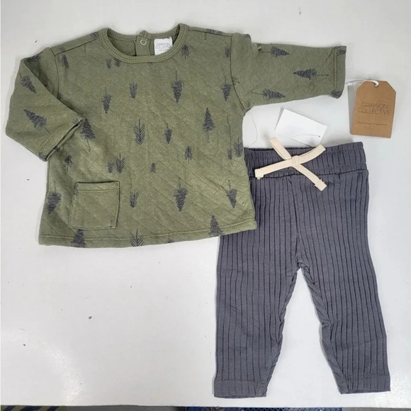 😍New! Baby 2pc Quilted Pullover & Leggings Set, Green- Boy or Girl Unisex - Picture 3 of 10